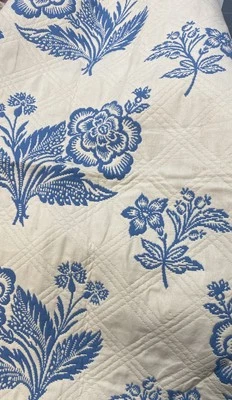 Reversible Dutch Blue Cream Floral Cotton Matelasse Decor Fabric Sample #9 - Image 1 of 4