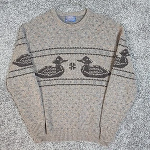 Vintage Pendleton Sweater Mens Large Brown 100% Wool Ducks Graphic Made In USA - Picture 1 of 9