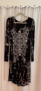Vocal Women’s M V Neck Long Sleeve Boho Tie Dye Rhinestone Hi Lo Dress Goth - Picture 1 of 6