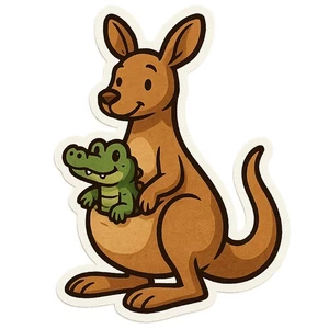 8X Känguru mit Krokodil 9x9 cm Autoaufkleber Sticker Baby Tiermotiv Beutel - Bild 1 von 3