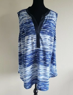Vince Camuto блузка бак синий абстрактный Artsy без рукавов мягкий шелковистый плюс размер 2 X - Изображение 1 из 4