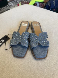 Steve Madden NYC Classic Flat Slide H Sandals, Denim Blue, Studded Sz 6, NWT - Picture 1 of 7