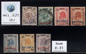WC1_16292. ITALY COL.:ERITREA. 1924 LYONS & ELEPHANTS ovpt.set. Sc. 81-87. Used - Picture 1 of 1