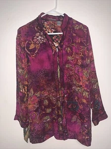 Chicos Geisha Artsy Whimsical Silk Tunic Cardigan -Kimono Vintage Women’s Size 1 - Picture 1 of 9