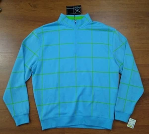 NWT Alan Flusser Golf Blue Green Check Pullover Sweatshirt Qtr Zip Size Medium - Picture 1 of 11