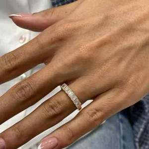Half Eternity Band Ring Lab Grown Diamond Prong EF/VS 1.00 Ct 14k Yellow Gold - Picture 1 of 11