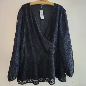 Lane Bryant Sheer Lace Lined Blouse Women's Size 26/28 Black Whimsy Goth Fairy - Picture 1 of 8
