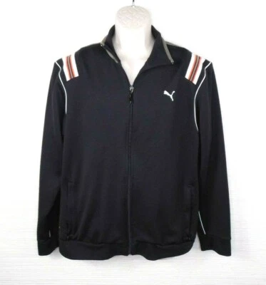 Puma Track Jacket Warm Up Full-Zip Sz Large Black Orange Stripe Embroidered Logo - Image 1 of 4