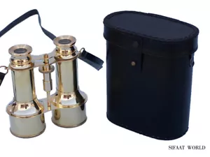 Sifaat World 6" Commanders Brass Binoculars with Leather Case, Cyber Monday Gift - Picture 1 of 8