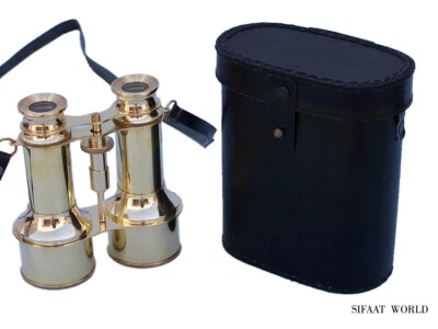 Sifaat World 6" Commanders Brass Binoculars with Leather Case, Cyber Monday Gift - Image 1 of 4