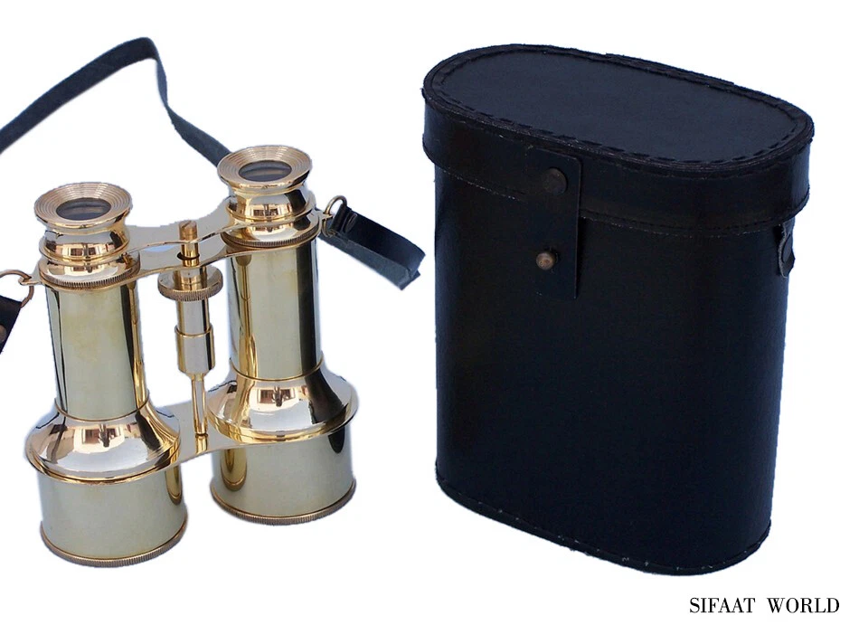 Sifaat World 6" Commanders Brass Binoculars with Leather Case, Cyber Monday Gift - Image 1 of 4