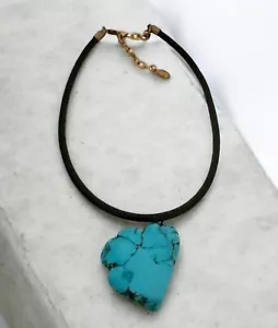 Marjorie Baer SF Black Leather Cord Necklace Turquoise Pendant - Picture 1 of 4