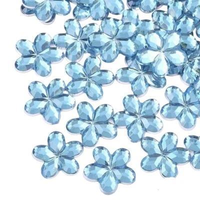 50 Perline Strass Cabochon Fiore Blu 9 MM Acrilico da Incollare - Zaino Argento - Immagine 1 di 3