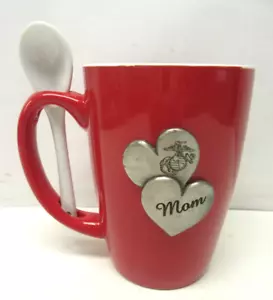 "USMC Mom" Mug/Cup w/Pewter Badge & Spoon!! See Pics!! - Picture 1 of 7