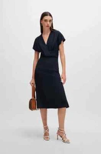 Boss Hugo Boss Sky Captain Blue Debasa Twist Front Midi Dress Size 10 $595 - Picture 1 of 3