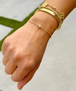 Round Cut Moissanite Bracelet 14K Solid Yellow Gold Bracelet Chain Gift 0.20ctw - Picture 1 of 13