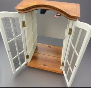 Vintage French Country Arch Top Mirrored Hand Painted Wall Display Cabinet - Picture 1 of 8