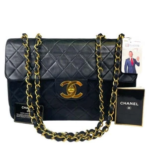 Chanel CC Jumbo Maxi 34 Lambskin 24K Plate Gold Turn-lock Two-Way Flap Purse - Picture 1 of 16