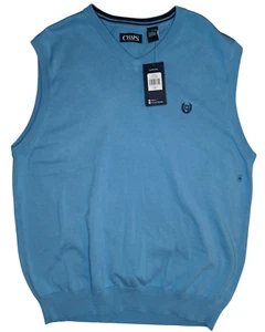 NWT CHAPS Sweater Vest Rib Knit Golf Blue Mens XL Cotton Embroidered Crest - Picture 1 of 8