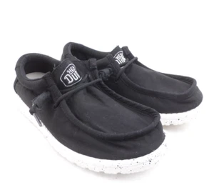 Hey Dude Wally Slub Unisex Men’s Size 7 Womens 9 Black Casual Slip-On Loafers - Picture 1 of 10