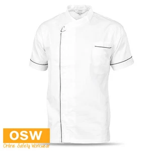 Unisex White Modern Press Stud Closure Short Sleeve Breathable Chef Jacket 1123 - Foto 1 di 3
