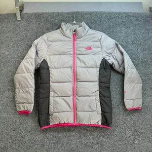 The North Face 550 Gray & Pink Girls Down Puffer Jacket Size Extra Large 18 - Picture 1 of 16