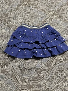 Boden Blue Tiered Jersey Ruffle Skort Skirt with Gold Polka Dots Size 6-7Y - Picture 1 of 5