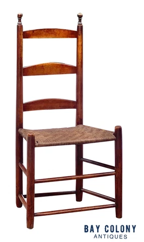 18TH C ANTIQUE QUEEN ANNE COUNTRY PRIMITIVE LADDER BACK CHAIR W/ SPLINT SEAT Cover