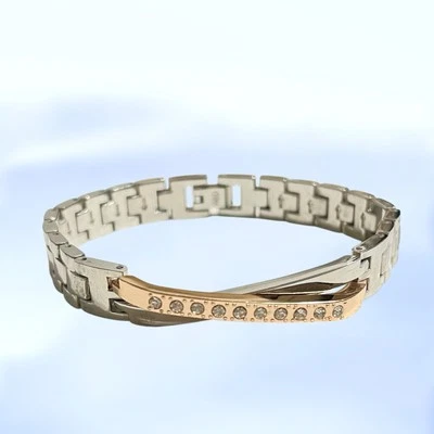 Correa de reloj pulsera cruz estrás eslabón tono oro rosa arte de metal mezclado Foto 1 de 4