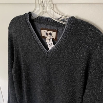Joseph Abboud 毛衣全新带标签男式 L 蓝色羊毛肘贴 V 领套衫 — 第 1/4 张图片