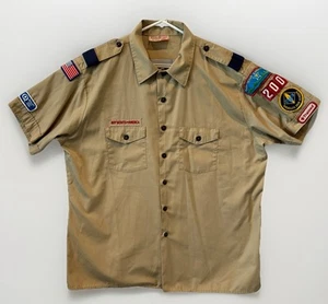 Boy Scouts of America Official BSA Beige Mens Shirt 2XL Sewn on Patches Vintage - Picture 1 of 12