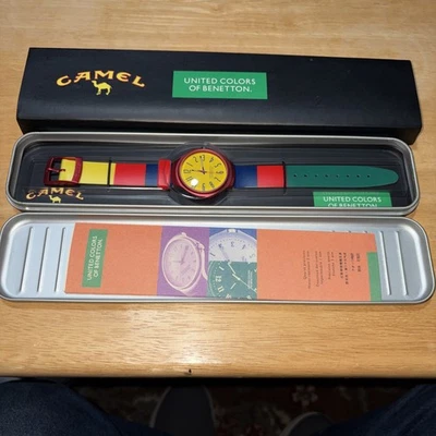 CAMEL CIGARETTE x UNITED COLORS OF BENETTON WATCH YELLOW DIAL  W/ DISPLAY BOX  - Image 1 of 4