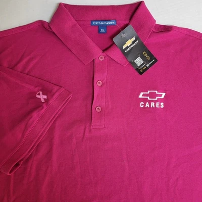 Camisa polo masculina rosa Chevrolet Cares 3XL autoridade portuária conscientização sobre câncer de mama - Imagem 1 de 4