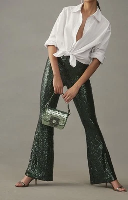 Pantalones acampanados Anthropologie Joni verde lentejuelas nuevos con etiquetas Foto 1 de 4