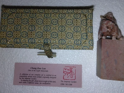 VINTAGE CHINESE IMMORTAL CHANG KUO LAO CARVED SOAPSTONE Signed FIGURE STATUE 4" - Image 1 of 4