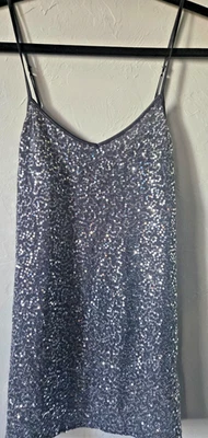 Express Cami Womens S Silver Sequin Adjustable Spaghetti Strap Holiday Top - Image 1 of 4