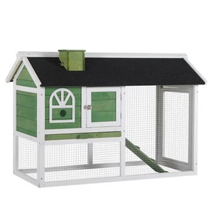 PawHut Rabbit Hutch, Guinea Pig Hutch 2 Tiers Outdoor w/Tray & Ramp, Green - Picture 1 of 11