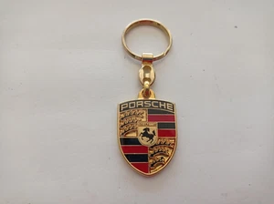 PORSCHE gold metal chromed and enamel keychain - Picture 1 of 4