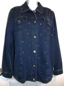 Excellent Blue Denim Knit QUACKER FACTORY DREAM JEANS Jean Jacket - Large - Picture 1 of 3