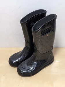 Bogs Girls Size 3 Black Glitter Boot Waterproof Rain Shoes Pull On - Picture 1 of 11