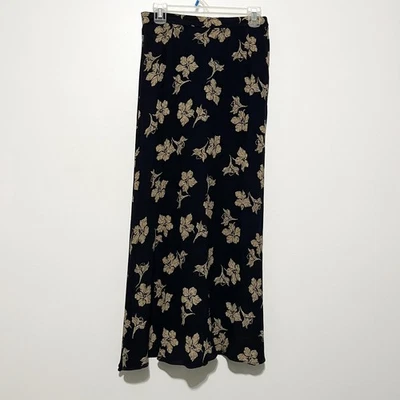 Maxi Falda August Silk Para Mujer De Colección 100% Seda 8 Negra Floral Oscura Cottagecore Años 90 Foto 1 de 4