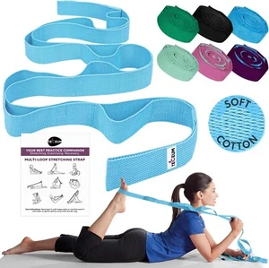 New Teceum 10 Loop Stretching Strap Light Blue 1.5" x 79" Fitness Yoga Therapy - Picture 1 of 6
