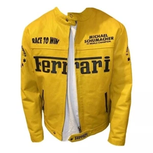 Men's Ferrari Racing Leather Moto Jacket - Genuine Cowhide Leather Jacket - Picture 1 of 6