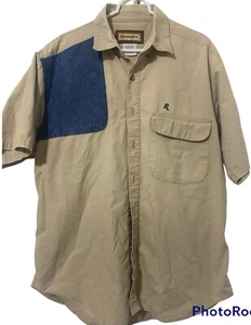 Remington Short Sleeve Button Down Shooting Shirt Large Khaki Denim Vented Roomy - Picture 1 of 6