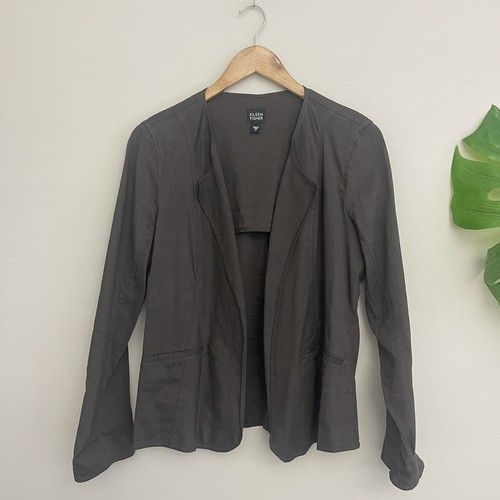 VETEMENTS Blazer Eileen Fisher aperto davanti donna marrone misto lino giacca tasche piccolo