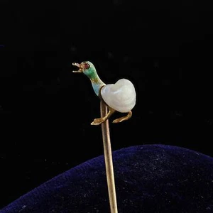 Antike viktorianische 14K Gelbgold Emaille und Perle Ente Stecknadel - Bild 1 von 5