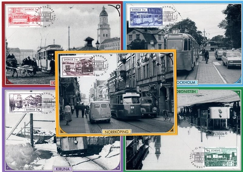 Sweden 1995 trains tram maximum cards set (5) - Image 1 of 1
