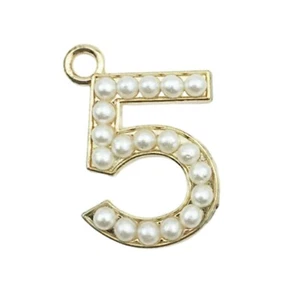 Number 5 Charms/ Pendants - Gold/ Pearl - Picture 1 of 1