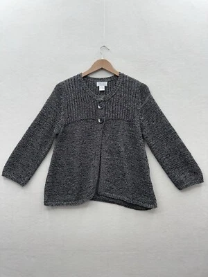 Foxcroft Women's Medium 2  Button Grey Black 3/4 Sleeve Cardigan - Image 1 of 4