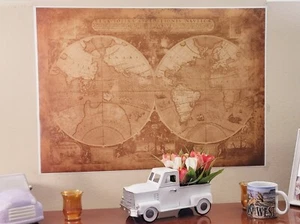 Antique World Map on Textured Canvas Approximately 24x34 inches Wall Decor 100% - Picture 1 of 3